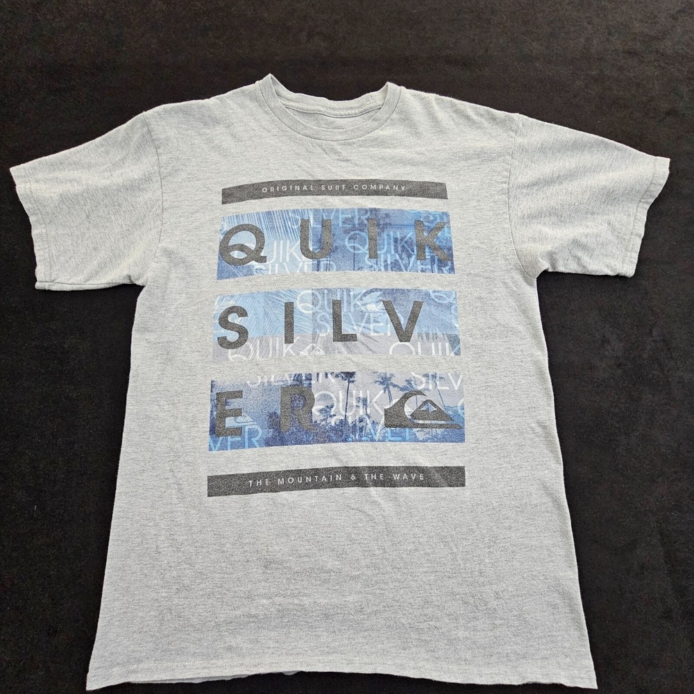 Quiksilver Mountain & Wave Premium Fit Gray Short‎ Sleeve Logo T-Shirt Men's M